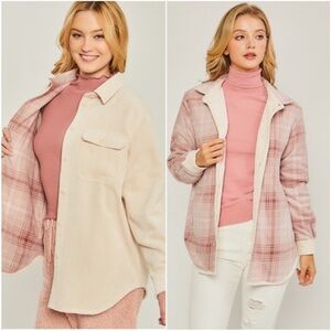 BellanBlue Cozy Plaid Corduroy Button Down Reversible Shacket NWT 2 x-buttons